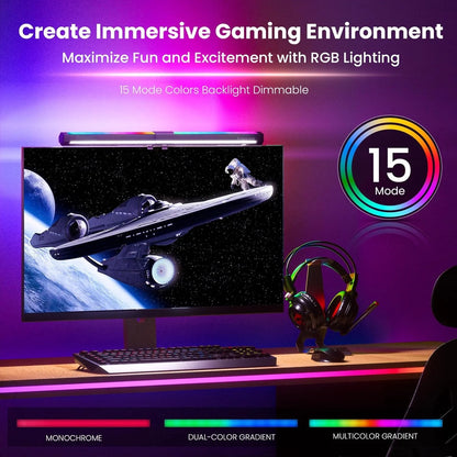 RGB Monitor Light Backlight, Ra95 Dual Light Bar Gaming Office Desk Lamp, 15 Modes Dimmable, 3 Color Temperature Adjustable, Eye Caring Screen Light Bar for Home Game