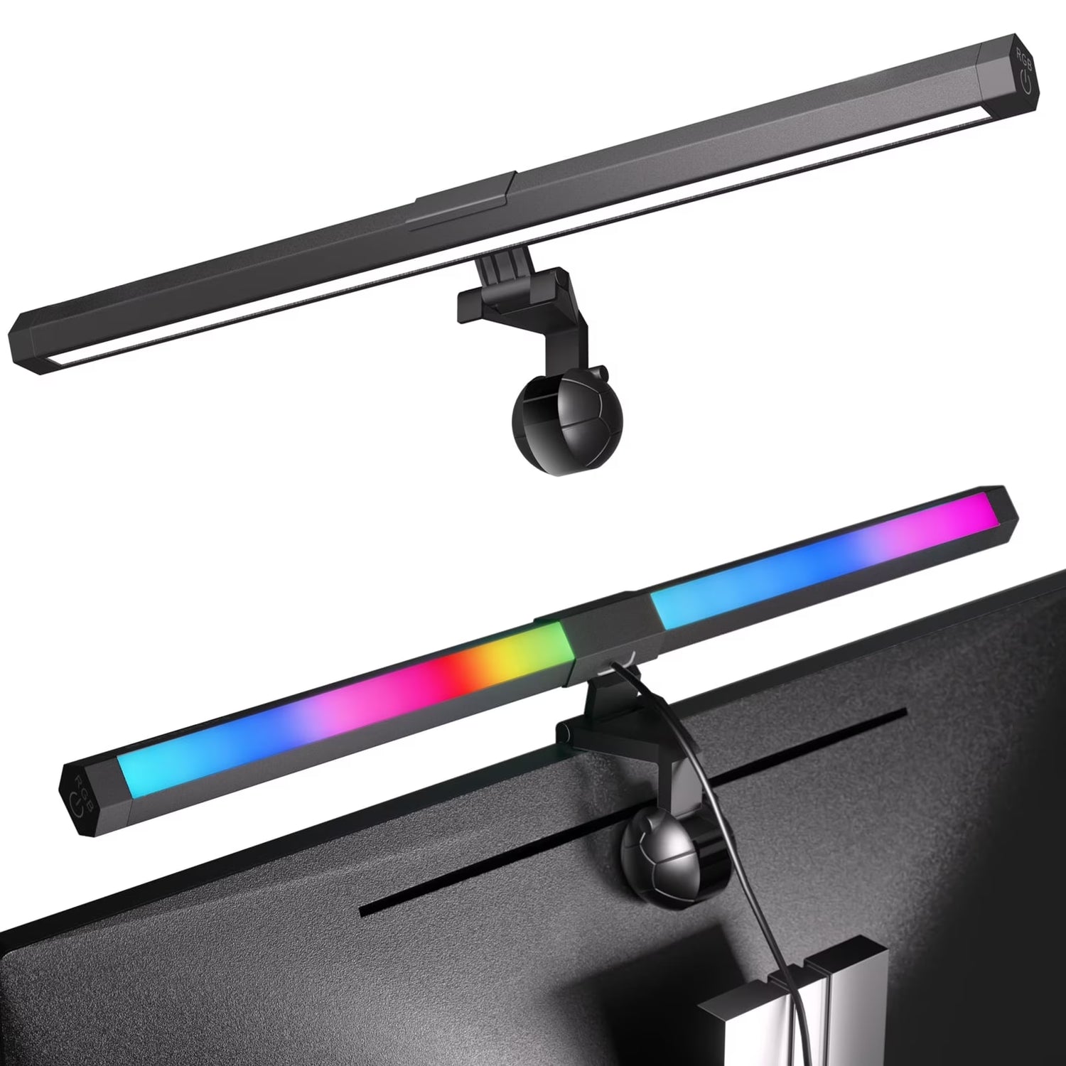 RGB Monitor Light Backlight, Ra95 Dual Light Bar Gaming Office Desk Lamp, 15 Modes Dimmable, 3 Color Temperature Adjustable, Eye Caring Screen Light Bar for Home Game