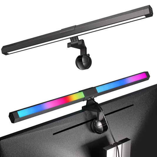 RGB Monitor Light Backlight, Ra95 Dual Light Bar Gaming Office Desk Lamp, 15 Modes Dimmable, 3 Color Temperature Adjustable, Eye Caring Screen Light Bar for Home Game