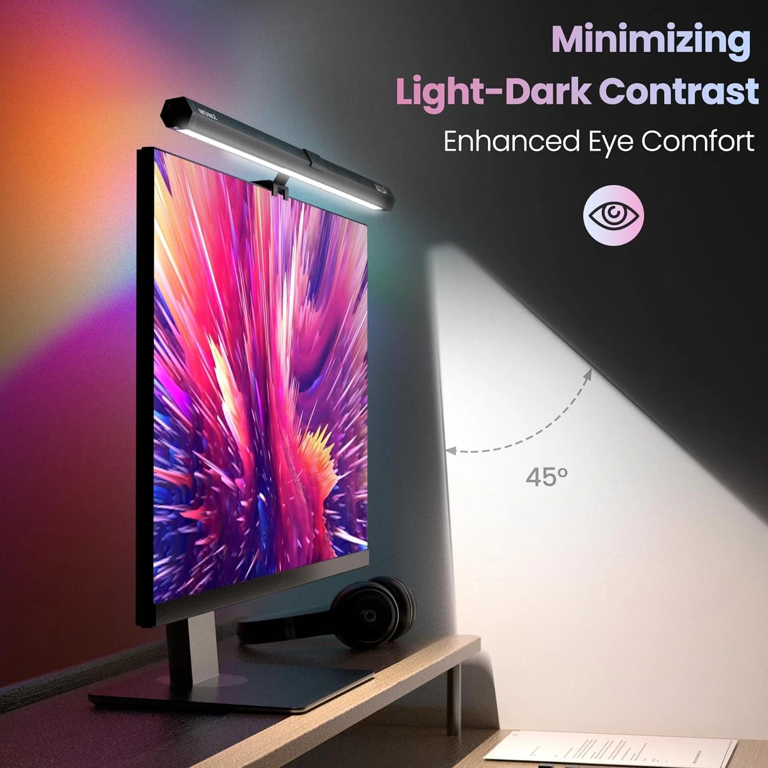 RGB Monitor Light Backlight, Ra95 Dual Light Bar Gaming Office Desk Lamp, 15 Modes Dimmable, 3 Color Temperature Adjustable, Eye Caring Screen Light Bar for Home Game